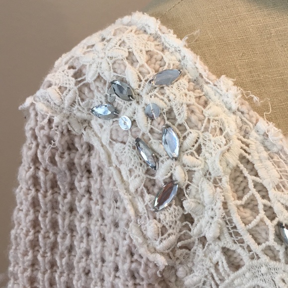 Free People jeweled Cream Sweater Small - Picture 3 of 6